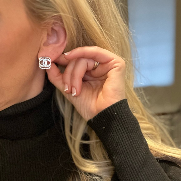 CHANEL Jewelry - CHANEL 23P Gold & Crystal CC Square Logo Square Earrings NEW with TAG & RECEIPT!